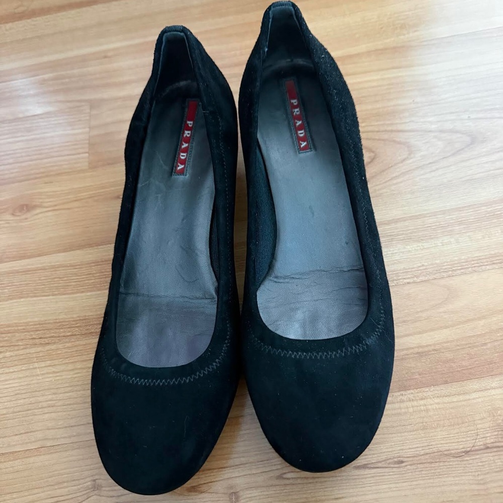 Prada Black Suede Women's Round-Toe Flats